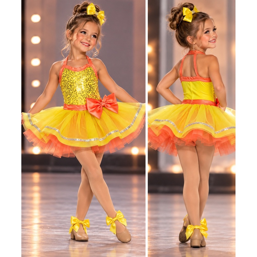 Weissman Tutu Leotard Yellow Orange Sequin Dance Costume XSC